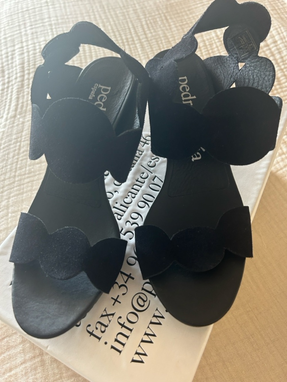 Pedro Garcia “Winslet” black castoro suede sandals in size 8.5 or 38.5